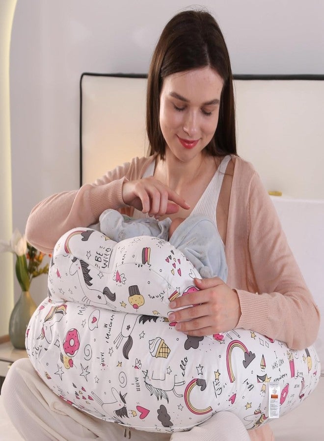 Proliva وسادة بروليفا للرضاعة الطبيعية للأطفال حديثي الولادة مع غطاء قابل للفصل، وسادة الرضاعة الطبيعية ودعم الرضاعة الطبيعية للطفل، وسادة رضاعة مع غطاء قابل للإزالة (أبيض - يونيكورن) - Image 4
