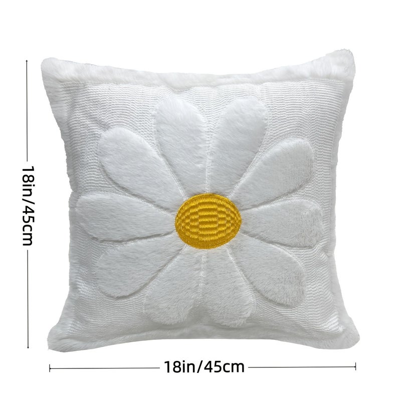2 Pcs 18x18 Inch Soft Plush Daisy Pillow Cover for Sofa Bedroom Decoration - Image 3