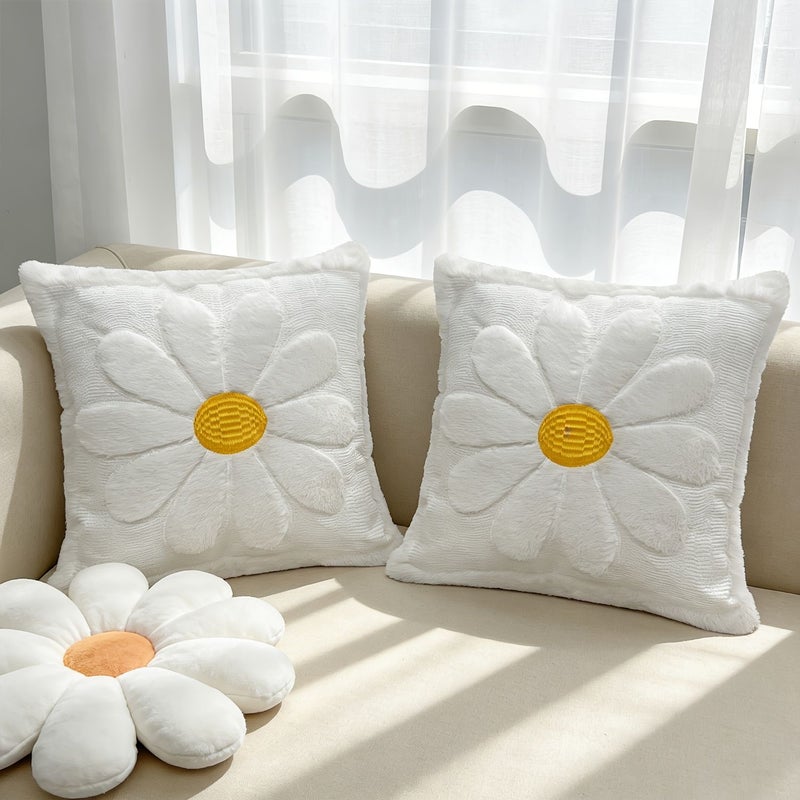 2 Pcs 18x18 Inch Soft Plush Daisy Pillow Cover for Sofa Bedroom Decoration - Image 5