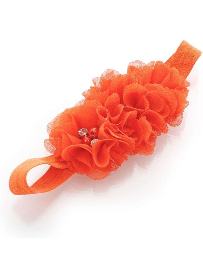 My Lello Girls Flower Headbands Toddler Fabric Beaded Trio Stretchy Elastic Pair (Black/Orange) - Image 5