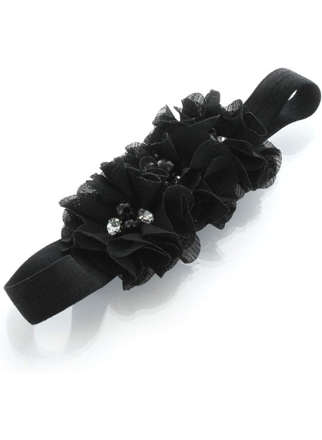 My Lello Girls Flower Headbands Toddler Fabric Beaded Trio Stretchy Elastic Pair (Black/Orange) - Image 4