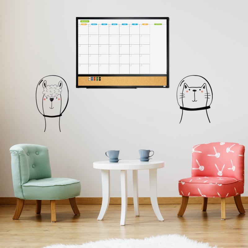 JILoffice Magnetic Calendar Whiteboard & Bulletin Corkboard Combination, Combo Board 24 x 18 Inch, Black Aluminum Frame Wall Mounted Board for Office Home and School with 10 Push Pins - Image 5