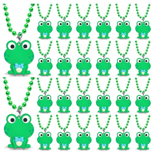 CiciBear 24 Pack Frog Necklace Party Favors with Mardi Gras Beads for Green Frog Girls Baby Shower First Birthday Reptile Camping Party Favors Wedding Birthday Celebrations - Image 1
