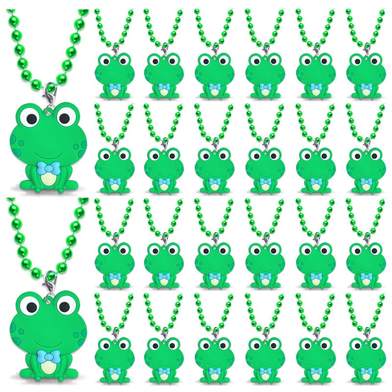 CiciBear 24 Pack Frog Necklace Party Favors with Mardi Gras Beads for Green Frog Girls Baby Shower First Birthday Reptile Camping Party Favors Wedding Birthday Celebrations - Image 3