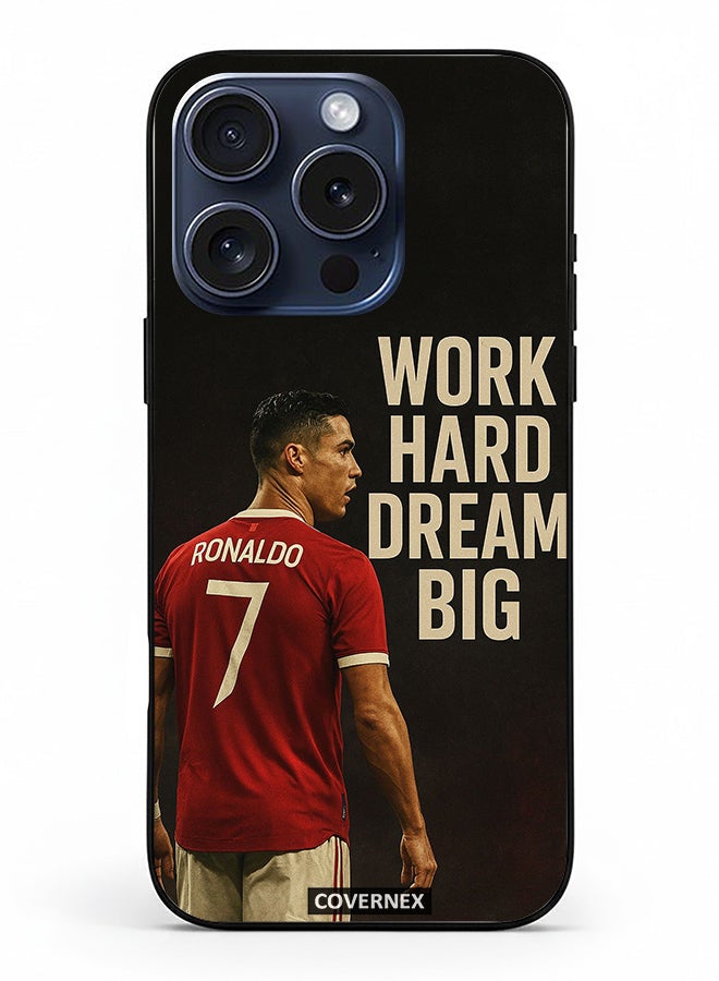 Covernex Apple iPhone 15 Pro Protective Case Cover Printed Featuring Work Hard Dream Big CR7 - Image 2