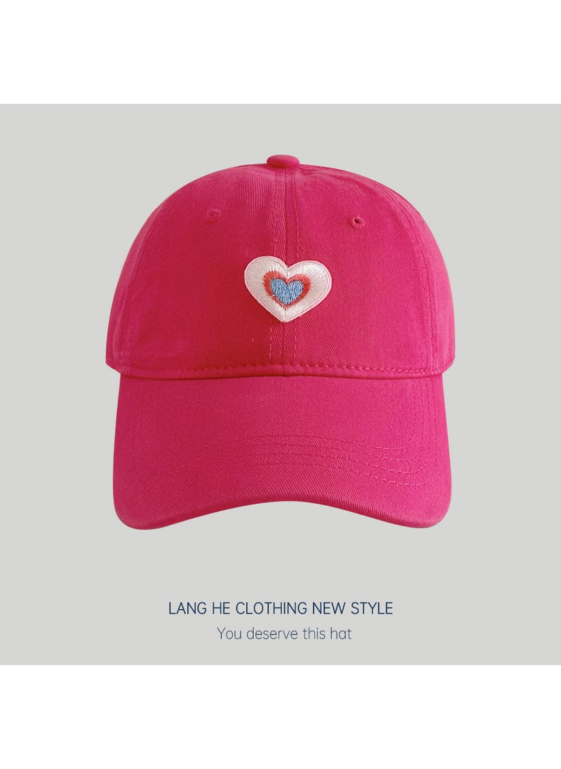 Generic Heart Patch Baseball Cap for Slim Face Rose Red 