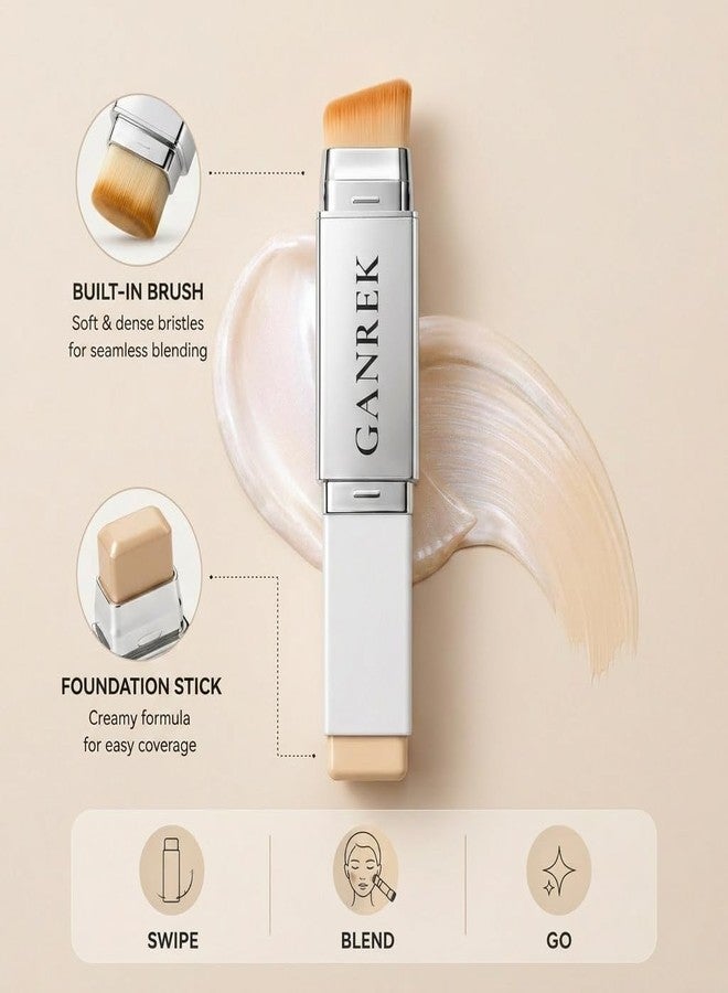 Ganrek Blanc Cover Cream Stick V - Korean Foundation Stick, Color Adapting Cream Foundation, Smooth Even Coverage, Easy Blend, Natural Match, Long-Lasting Dewy Finish with Brush (Natural) - Image 4