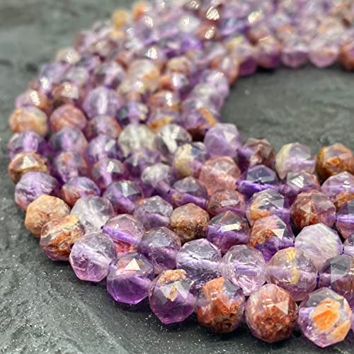 ABC GEMS USA ABCGEMS Brazilian Super 7 Beads (Cacoxenite, Amethyst, Lepidocrocite, Goethite, Rutile, Smoky Quartz & Crystal Quartz) Diamond-Cut Double-Hearted Satellite 8mm - Image 2