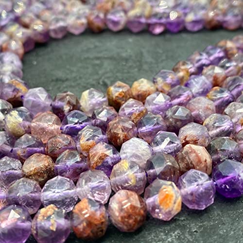 ABC GEMS USA ABCGEMS Brazilian Super 7 Beads (Cacoxenite, Amethyst, Lepidocrocite, Goethite, Rutile, Smoky Quartz & Crystal Quartz) Diamond-Cut Double-Hearted Satellite 8mm - Image 4