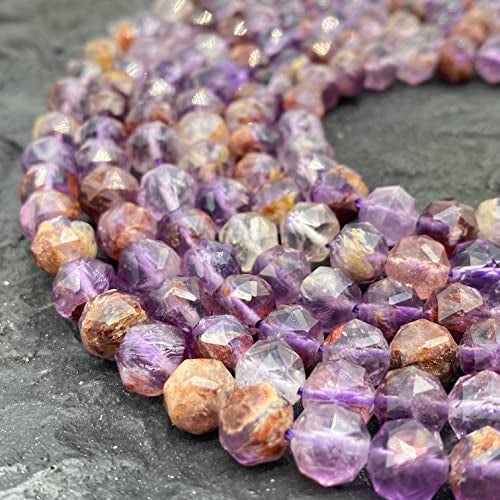 ABC GEMS USA ABCGEMS Brazilian Super 7 Beads (Cacoxenite, Amethyst, Lepidocrocite, Goethite, Rutile, Smoky Quartz & Crystal Quartz) Diamond-Cut Double-Hearted Satellite 8mm - Image 3