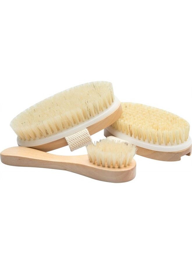 essential Living : 3-Piece Dry Brushing Spa Kit - 1 Face Brush, 2 Body Scrub Brushes and a Cotton Bag - Body and Skin Care for Exfoliation, Blood Circulation and Lymphatic System Stimulation Support  - Image 1