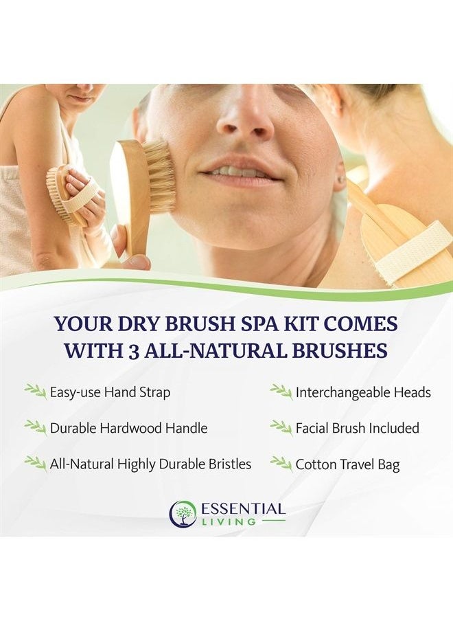 essential Living : 3-Piece Dry Brushing Spa Kit - 1 Face Brush, 2 Body Scrub Brushes and a Cotton Bag - Body and Skin Care for Exfoliation, Blood Circulation and Lymphatic System Stimulation Support  - Image 3