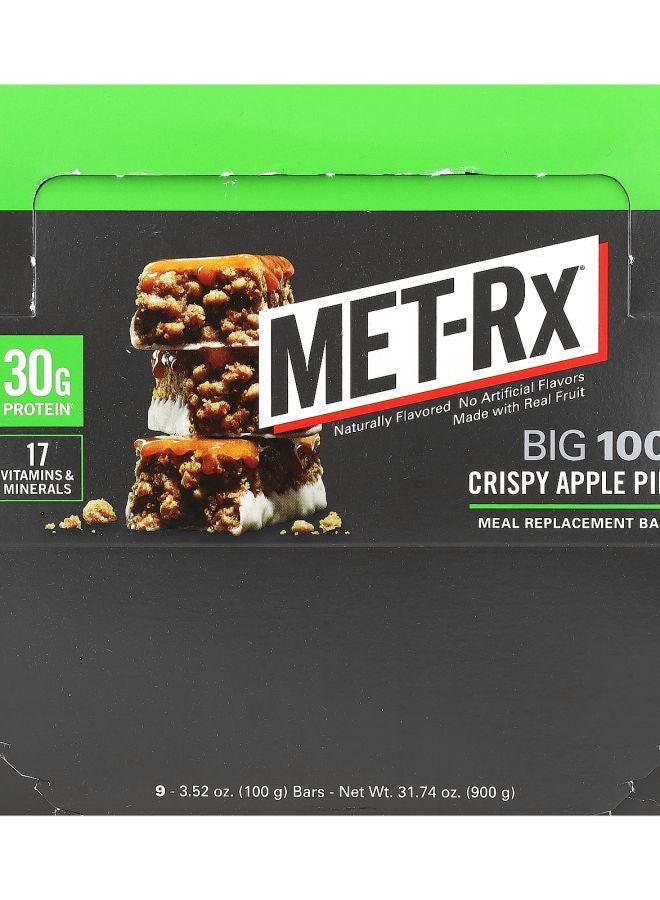 MET-Rx Big 100 Meal Replacement Bar Crispy Apple Pie 9 Bars 3.52 oz (100 g) Each