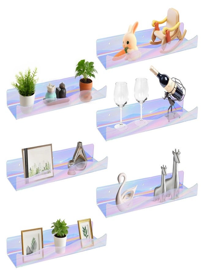 SOVQUEST Wall Mount Acrylic Shelf 15 Inch Floating Shelf for Wall Decor Plants Books Records Colorful Display Shelf with Mounting Hardware Bathroom Bedroom Living Room Storage Organization(6, iridescent) - Image 1