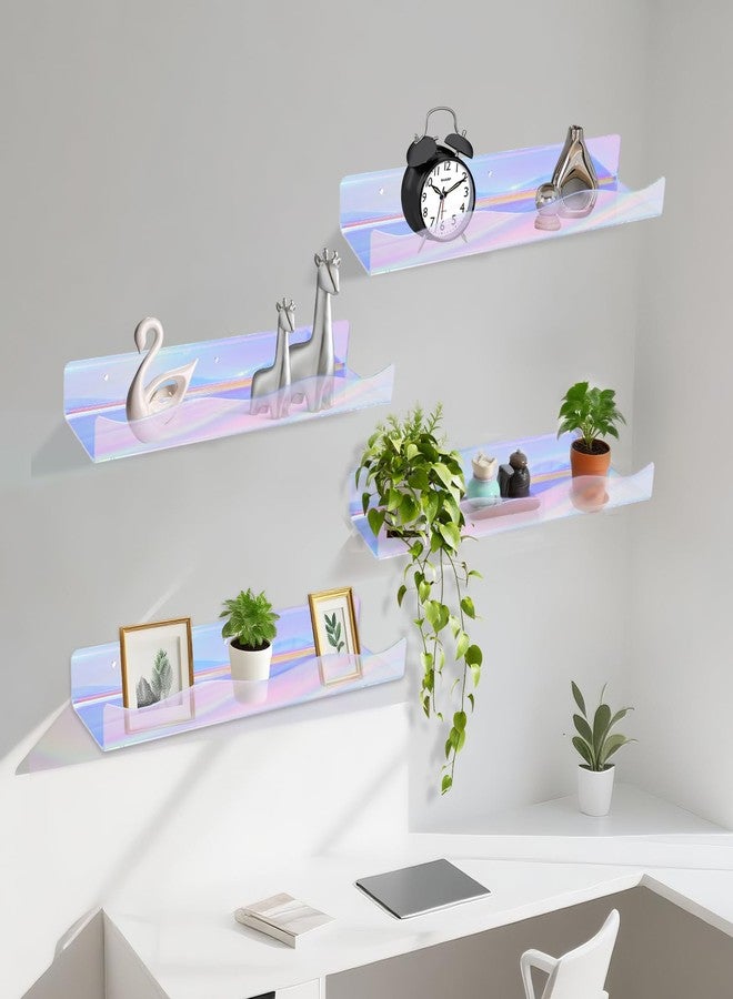 SOVQUEST Wall Mount Acrylic Shelf 15 Inch Floating Shelf for Wall Decor Plants Books Records Colorful Display Shelf with Mounting Hardware Bathroom Bedroom Living Room Storage Organization(6, iridescent) - Image 3