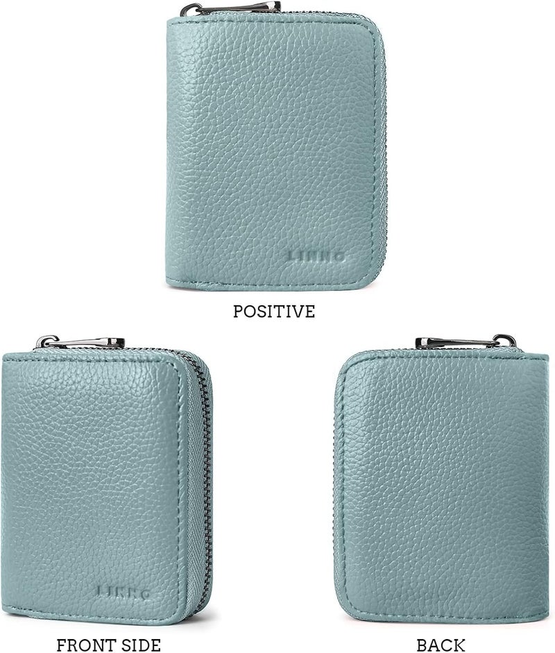 Linno RFID 20 Slots Credit Card Holder Genuine Leather Small Wallet for Women or Men with Zipper - Image 5
