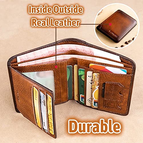 banyanu SENYIDUCAN BanYaNu RFID Trifold Wallet for Men - Mens Genuine Leather Wallets - 11 Credit Card Holders - Mens Tri Fold Wallet with 2 Money Cash Slots - Gift For Man - Image 2