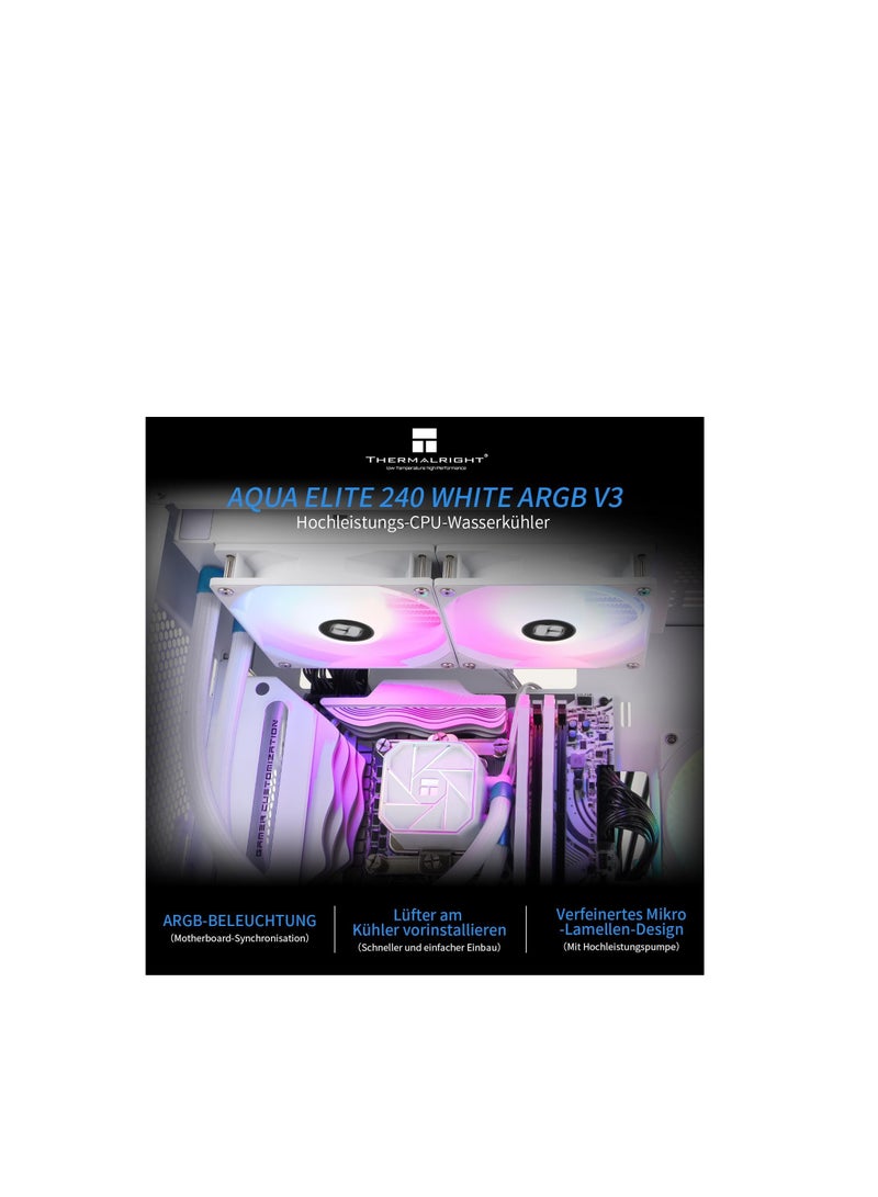 Thermalright Aqua Elite 240 White V3 Dual PWM ARGB Liquid CPU Fan with S-FDB Bearings, PWM Controlled Efficient Pump, for AMD/AM4/AM5, Intel LGA1150/1151/1200/2011/1700(AE240) - Image 2