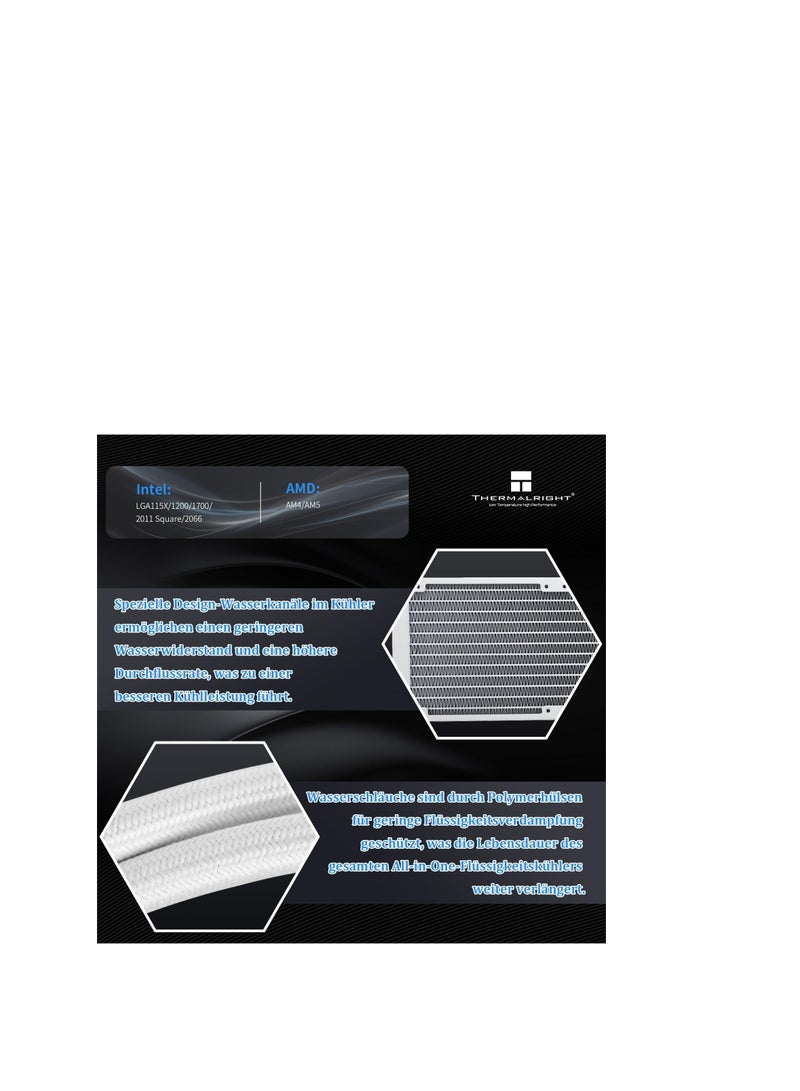 Thermalright Aqua Elite 240 White V3 Dual PWM ARGB Liquid CPU Fan with S-FDB Bearings, PWM Controlled Efficient Pump, for AMD/AM4/AM5, Intel LGA1150/1151/1200/2011/1700(AE240) - Image 3