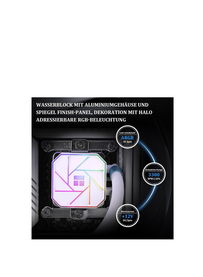 Thermalright Aqua Elite 240 White V3 Dual PWM ARGB Liquid CPU Fan with S-FDB Bearings, PWM Controlled Efficient Pump, for AMD/AM4/AM5, Intel LGA1150/1151/1200/2011/1700(AE240) - Image 5