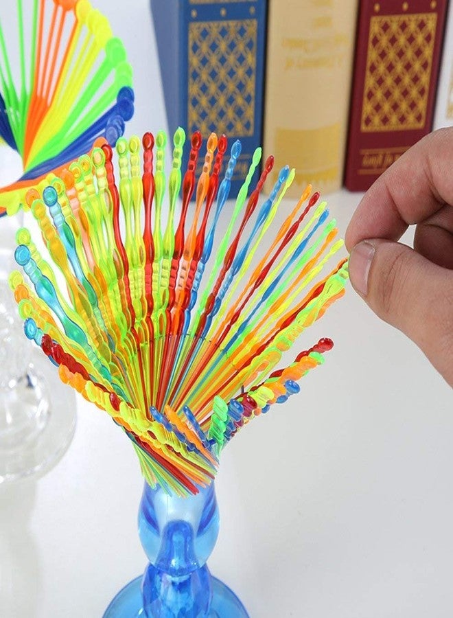 Comicfs 300pcs Disposable Plastic Fruit Forks, 4" Bistro Cocktail Forks Tasting Appetizer Fork Set Toothpick Portable Salad Mini Cake Fork (Multicolor) - Image 5