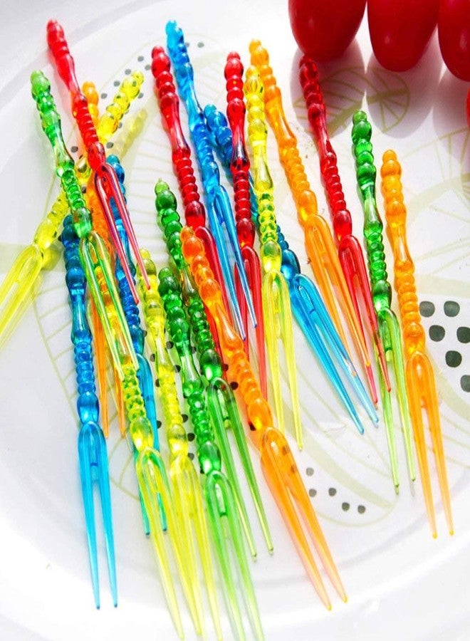 Comicfs 300pcs Disposable Plastic Fruit Forks, 4" Bistro Cocktail Forks Tasting Appetizer Fork Set Toothpick Portable Salad Mini Cake Fork (Multicolor) - Image 4
