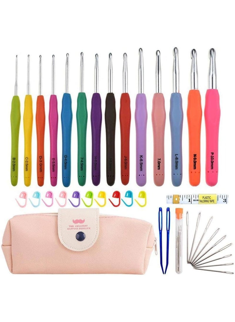 INFLUX (14-Piece 2mm/B -10mm/N) Crochet Kit with Ergonomic Hooks, Yarn Needles, Stitch Markers & Portable Storage Bag - Ideal for Beginners & Experts, Travel Essential tweezer and sewing kit  - Image 1