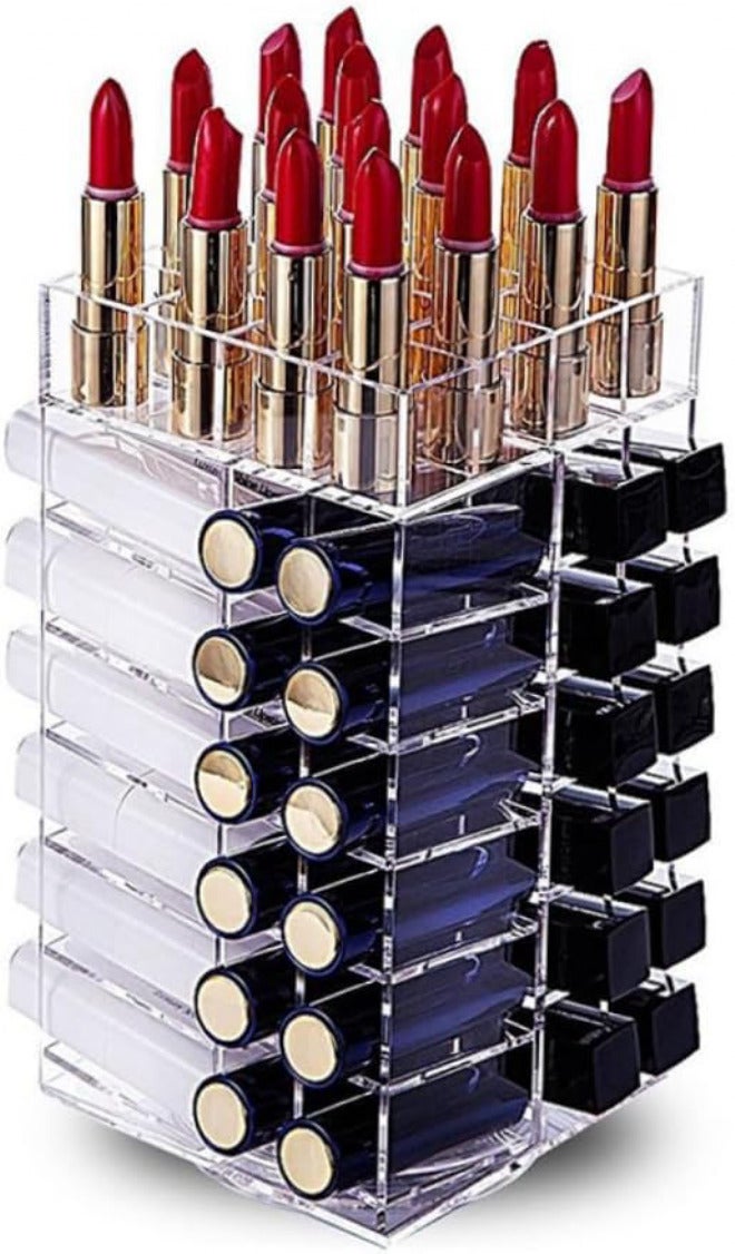 64Hole Acrylic Rotating Lipstick Holder Transparent Makeup Organizer for Lipsticks Lip Gloss and Brushes Stylish Design for Countertop Dresser Storage - Image 3