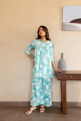 Kalaanj Kurta Set for Women || 2 pic co-ords Set for Women (KALSS25SP473_KB-Sky Blue-M) - Image 2