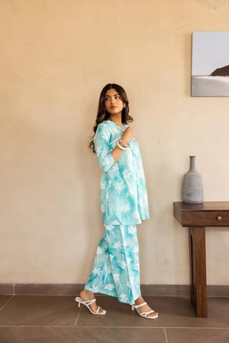 Kalaanj Kurta Set for Women || 2 pic co-ords Set for Women (KALSS25SP473_KB-Sky Blue-M) - Image 3