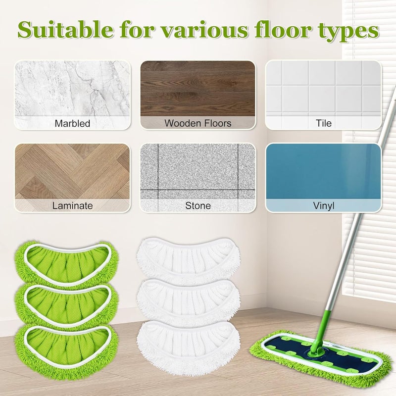 وسائد مكنسة XL متوافقة مع مكنسة Swiffer XL، مناديل تنظيف جافة مقاس X-Large، ملء لوسائد تنظيف رطبة مقاس XL، مناديل تنظيف رطبة قابلة لإعادة الاستخدام وقابلة للغسيل مصنوعة من الألياف الدقيقة عالية الجودة لتنظيف الأرضيات الخشبية، عبوة تحتوي على 6 قطع. - Image 4