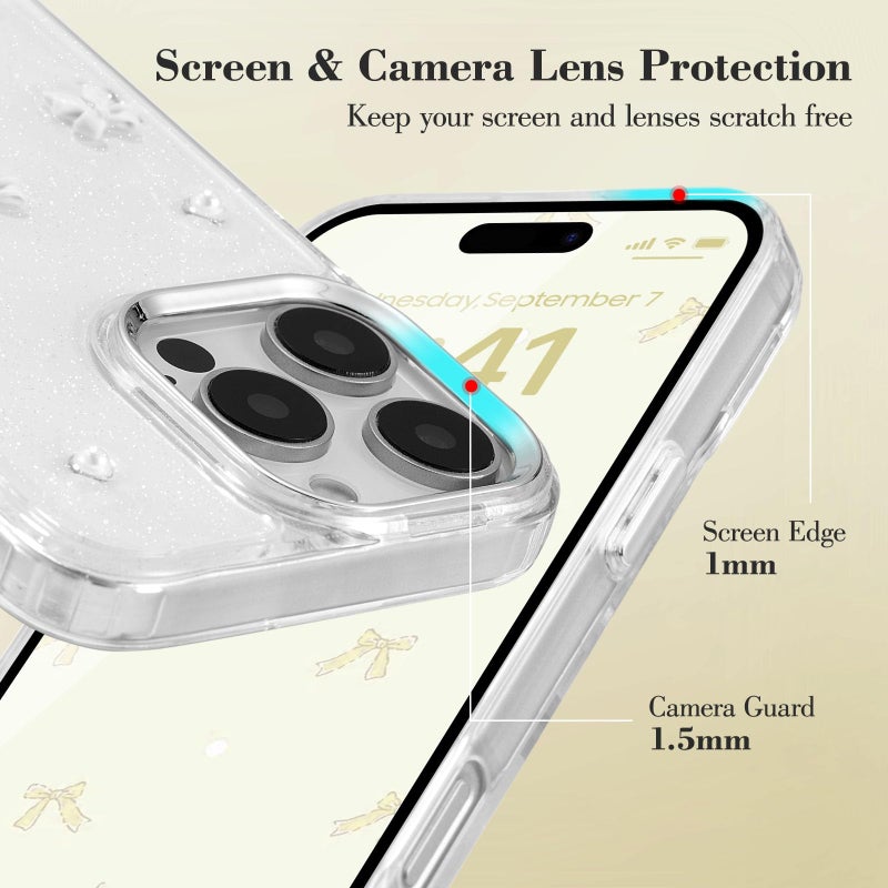 EYZUTAK Case for iPhone 17 Pro Max, Bling Glitter 3D Bowknot Phone Case Cute Sparkly Crystal Clear Bow Aesthetic Cover Slim Soft Durable TPU Transparent Protective Cover for Women Girls - White Bow - Image 5