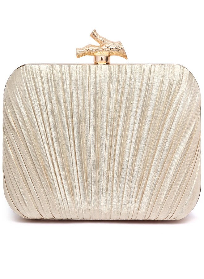 Nexellent Purses for Women Evening Bag Handbags Formal Pleated Clutch Bag with Chain for Prom Wedding Party Black-tie affairs, Champagne, 1.7" x 7.6" x 4.5" - Image 1