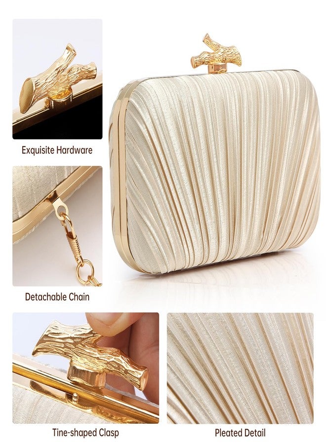 Nexellent Purses for Women Evening Bag Handbags Formal Pleated Clutch Bag with Chain for Prom Wedding Party Black-tie affairs, Champagne, 1.7" x 7.6" x 4.5" - Image 5