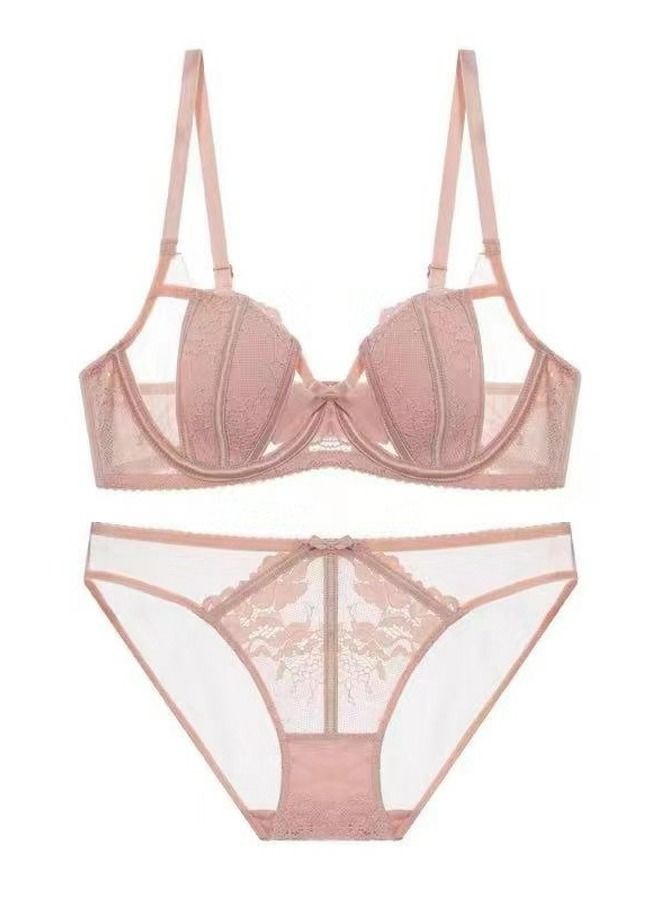 Loquat Solid Color Ultra Thin Cup Lace Bra And Panty Set Rose Pink