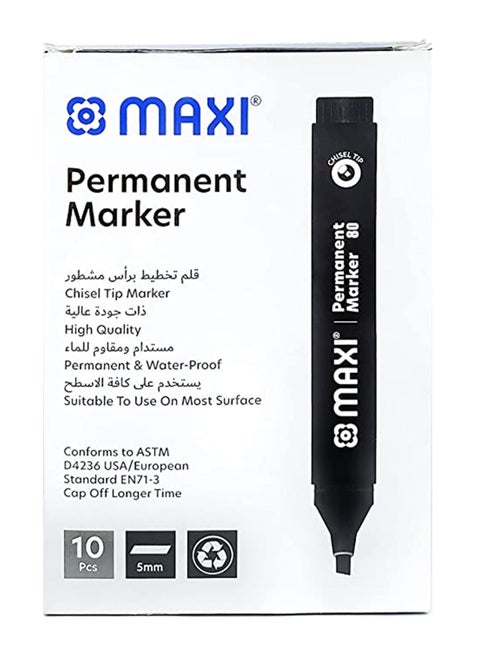10-Piece Permanent Markers Chisel Tip Black Ink