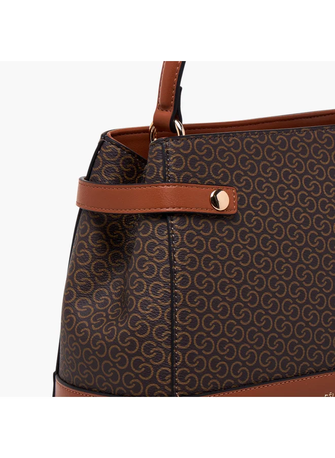 Celeste Women Monogram Print Shoulder Bag with Detachable Strap and Flap Closure