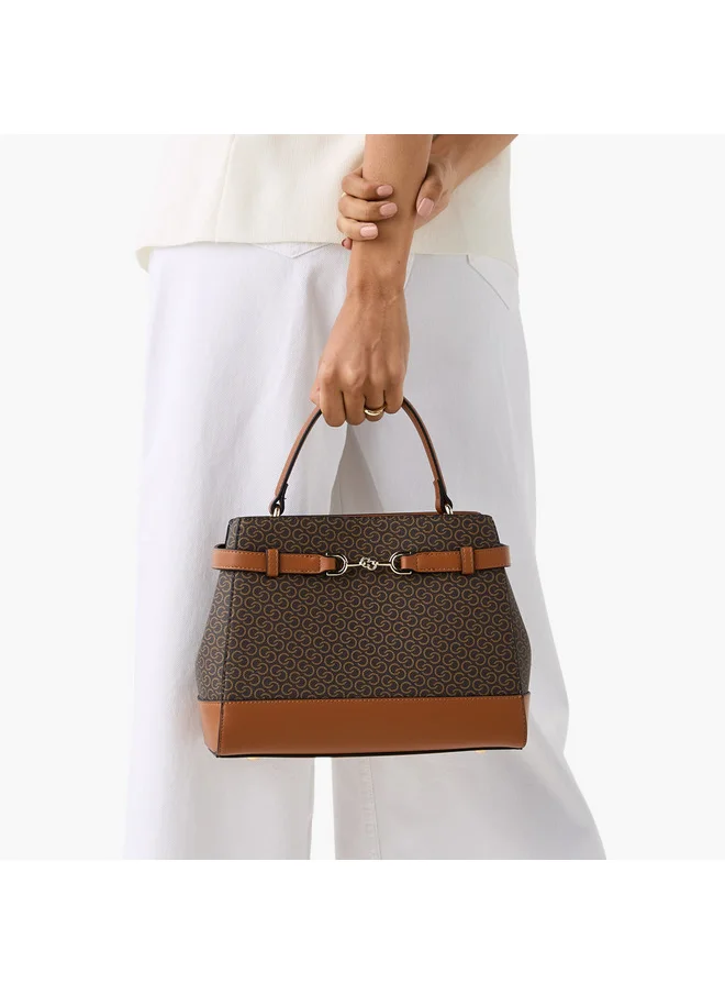 سيليست Women Monogram Print Shoulder Bag with Detachable Strap and Flap Closure