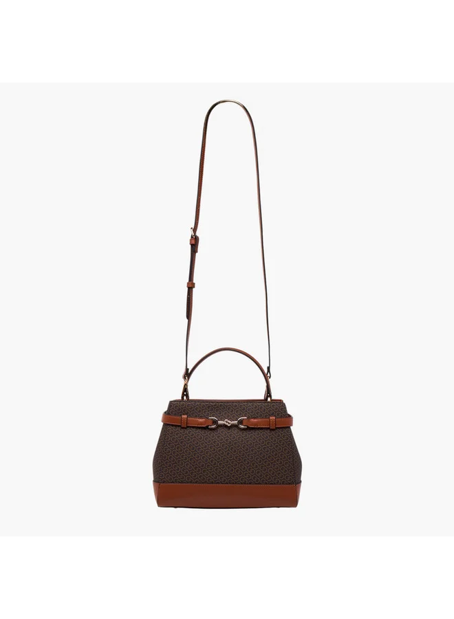 Celeste Women Monogram Print Shoulder Bag with Detachable Strap and Flap Closure