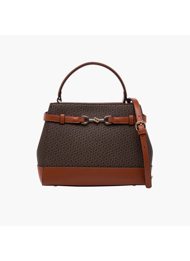سيليست Women Monogram Print Shoulder Bag with Detachable Strap and Flap Closure