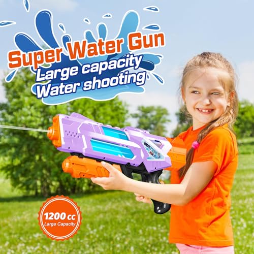 Quanquer Super Water Guns for Adults 2 Pack Super Guns Water Soaker Blaster Squirt Toy 1200cc with Excellent Range Gift Toys for Outdoor Swimming Pool Fighting Play Purple Green - Image 5