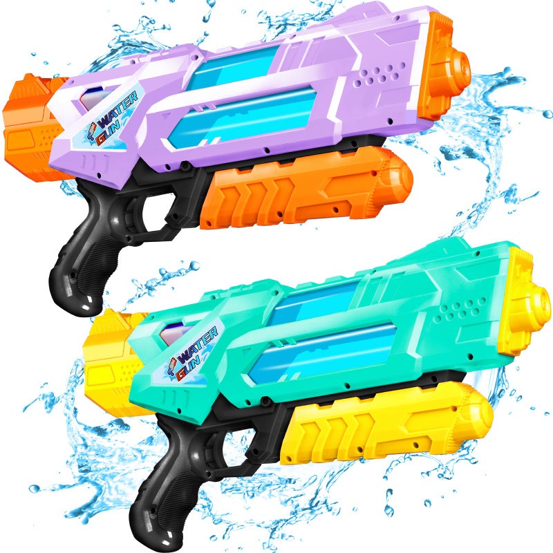 Quanquer Super Water Guns for Adults 2 Pack Super Guns Water Soaker Blaster Squirt Toy 1200cc with Excellent Range Gift Toys for Outdoor Swimming Pool Fighting Play Purple Green - Image 2