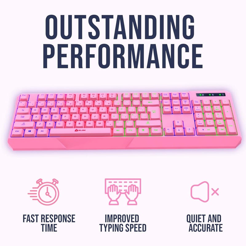 KLIM Chroma Pink Wireless Keyboard – RGB Backlit, Rechargeable Battery, Wireless Keyboard with Water-Resistant Durable Design, Compatible with PC, Mac, PS4, PS5 - Image 4