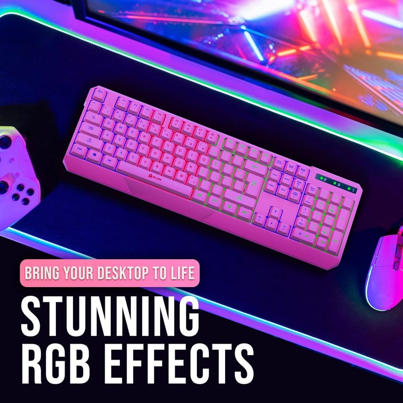 KLIM Chroma Pink Wireless Keyboard – RGB Backlit, Rechargeable Battery, Wireless Keyboard with Water-Resistant Durable Design, Compatible with PC, Mac, PS4, PS5 - Image 5