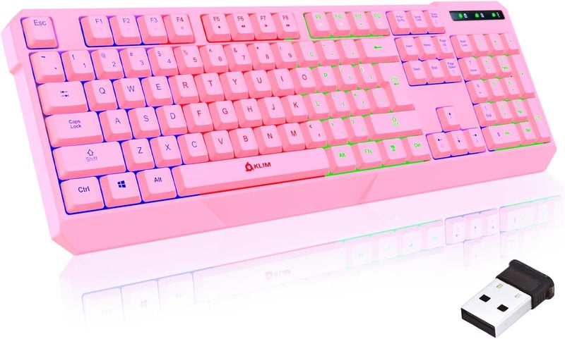 KLIM Chroma Pink Wireless Keyboard – RGB Backlit, Rechargeable Battery, Wireless Keyboard with Water-Resistant Durable Design, Compatible with PC, Mac, PS4, PS5 - Image 1