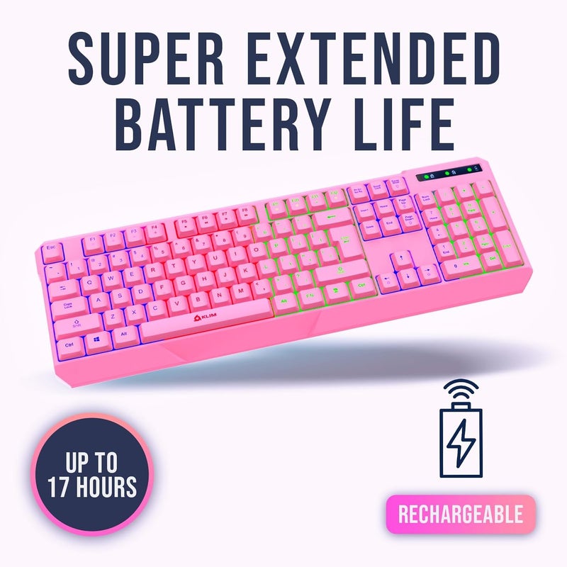 KLIM Chroma Pink Wireless Keyboard – RGB Backlit, Rechargeable Battery, Wireless Keyboard with Water-Resistant Durable Design, Compatible with PC, Mac, PS4, PS5 - Image 3