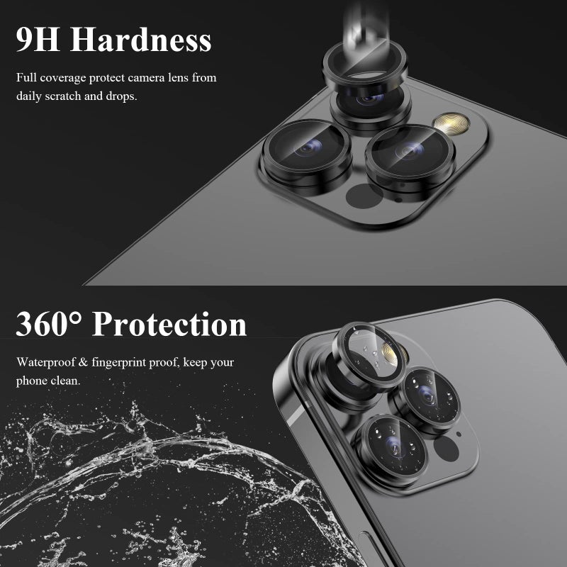 YWXTW Designed for iPhone 14 Pro Max Camera Lens Protector, for iPhone 14 Pro Camera Lens Protector, Individual Metal Anti Scratch HD Clear Case Friendly Tempered Glass Camera Cover, 1 Set (Graphite/Black) - Image 3