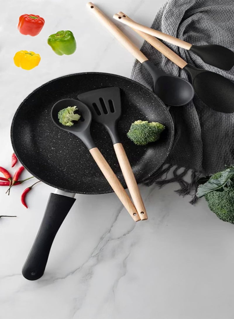 Toshionics 19 PCS Silicone Kitchenware Set with Wooden Handles T114659 | Heat-Resistant Non-Stick Cooking Utensils + 6-in-1 Knife Set + Holder + Cutting Board | Premium Food-Grade Silicone Cooking Tools - Image 2