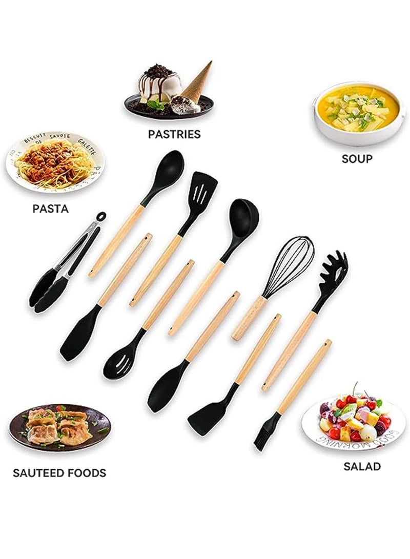 Toshionics 19 PCS Silicone Kitchenware Set with Wooden Handles T114659 | Heat-Resistant Non-Stick Cooking Utensils + 6-in-1 Knife Set + Holder + Cutting Board | Premium Food-Grade Silicone Cooking Tools - Image 3