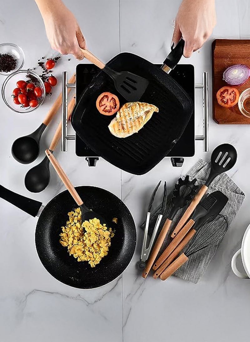 Toshionics 19 PCS Silicone Kitchenware Set with Wooden Handles T114659 | Heat-Resistant Non-Stick Cooking Utensils + 6-in-1 Knife Set + Holder + Cutting Board | Premium Food-Grade Silicone Cooking Tools - Image 5